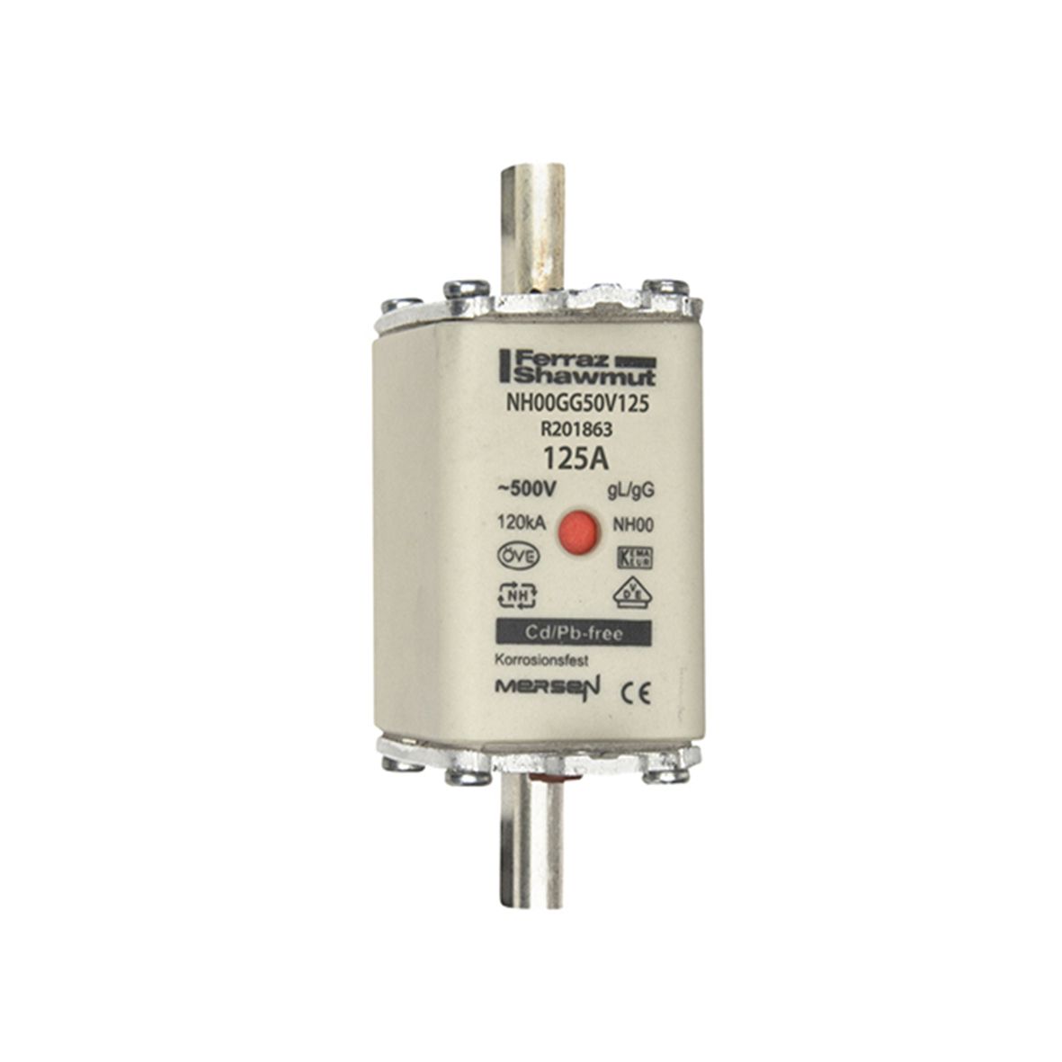 R201863 - NH fuse-link gG, 500VAC, size 00, 125A double indicator/live tags
